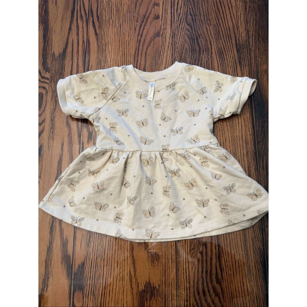 Rylee & Cru Beige Butterfly Raglan Short Sleeve Crew Neck Dress Size‎ 3-6 Months
